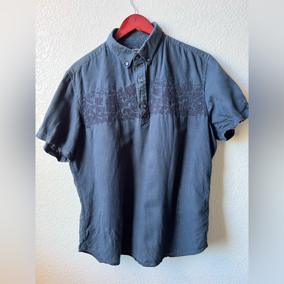 Banana Republic embroidered navy linen/cotton pullover polo - L - Picture 1 of 4